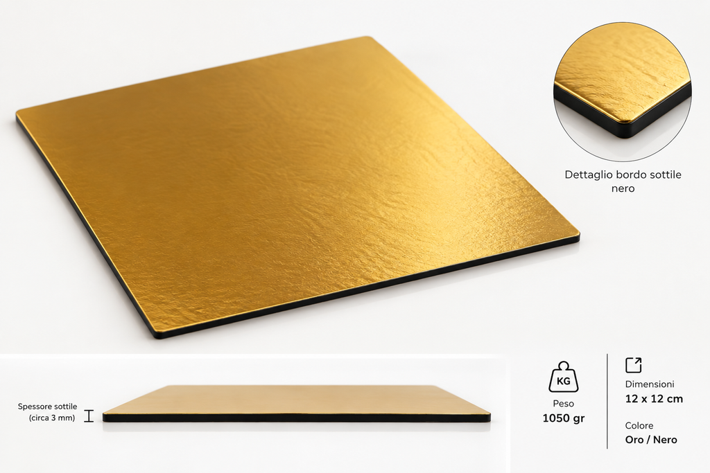 Sottotorta Quadrato 12x12 cm - Oro/Nero
